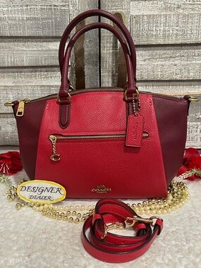 Coach Elise 2 Tone Leather Satchel Bag # 1022 Red and Burgundy EUC!